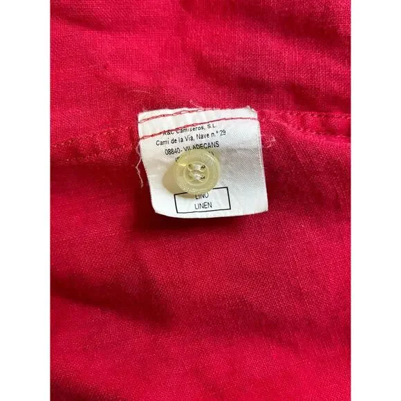 Archipelago Size L Red Linen Button Up Casual Summer Beach Shirt Plaid Collar - Picture 5 of 12